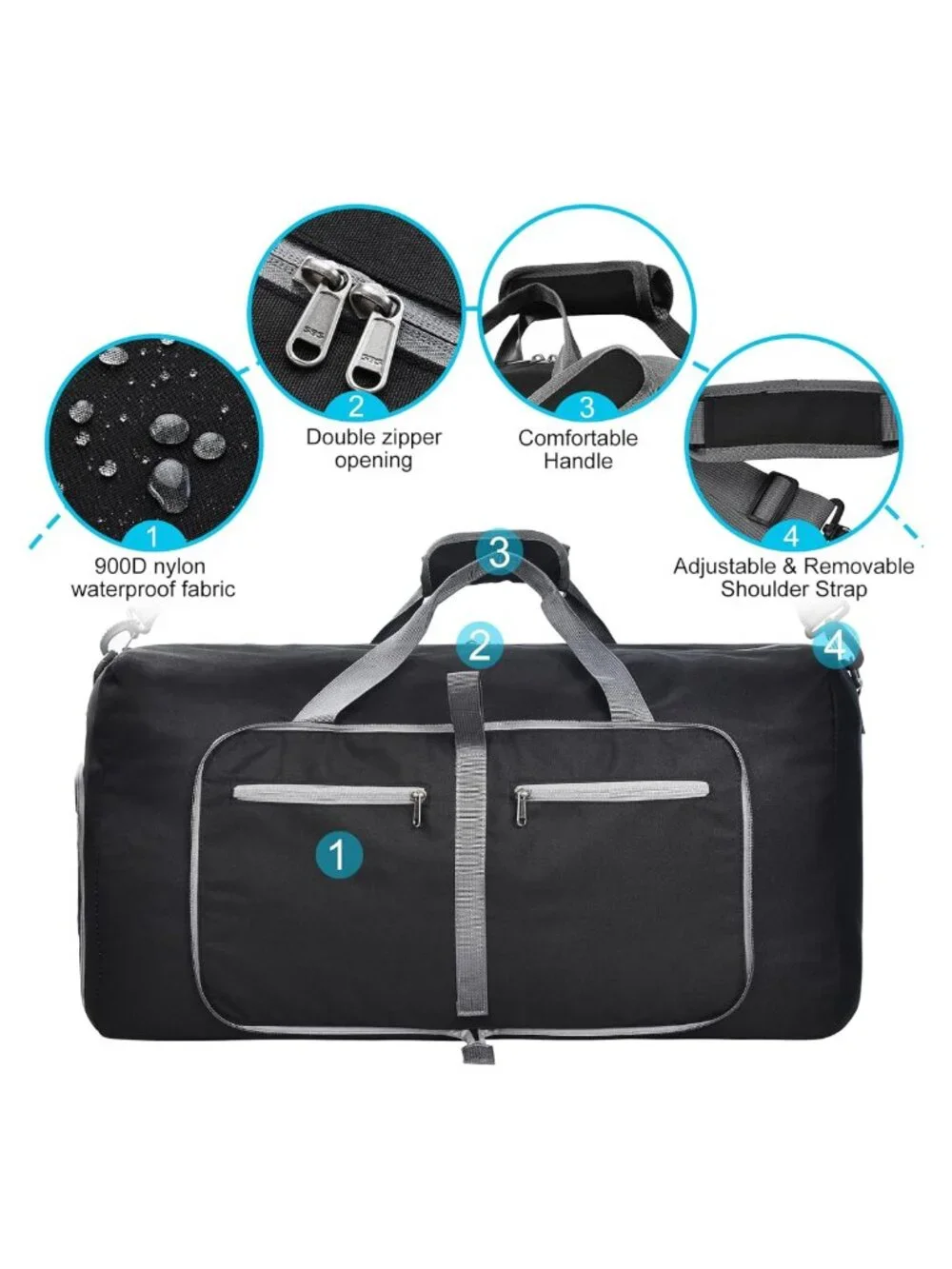 Foldable Duffle Bag Travel Weekender Overnight Gym 65L Waterproof